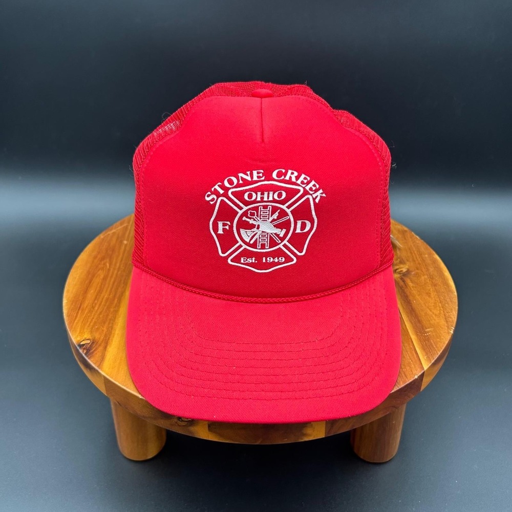Basics Trucker Hat Men OS Red Excellent Stone Creek Ohio Fire Dept Snapback